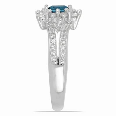 BUY REAL LONDON BLUE TOPAZ GEMSTONE HALO RING IN 925 SILVER